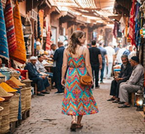 Woman exploring local market street