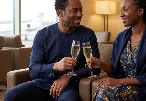 Michael A. enjoying travel lounge experience