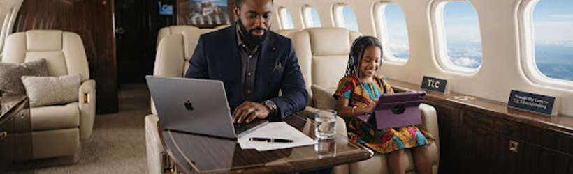 Family in first class private jet